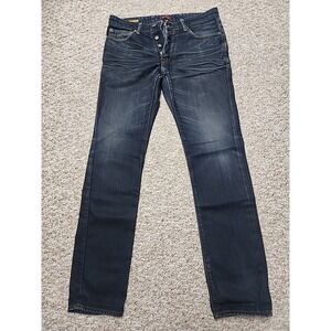 Ted Baker Tinned Sardines Mens Dark Blue Straight Leg Jeans 32L E3895 Button Fly